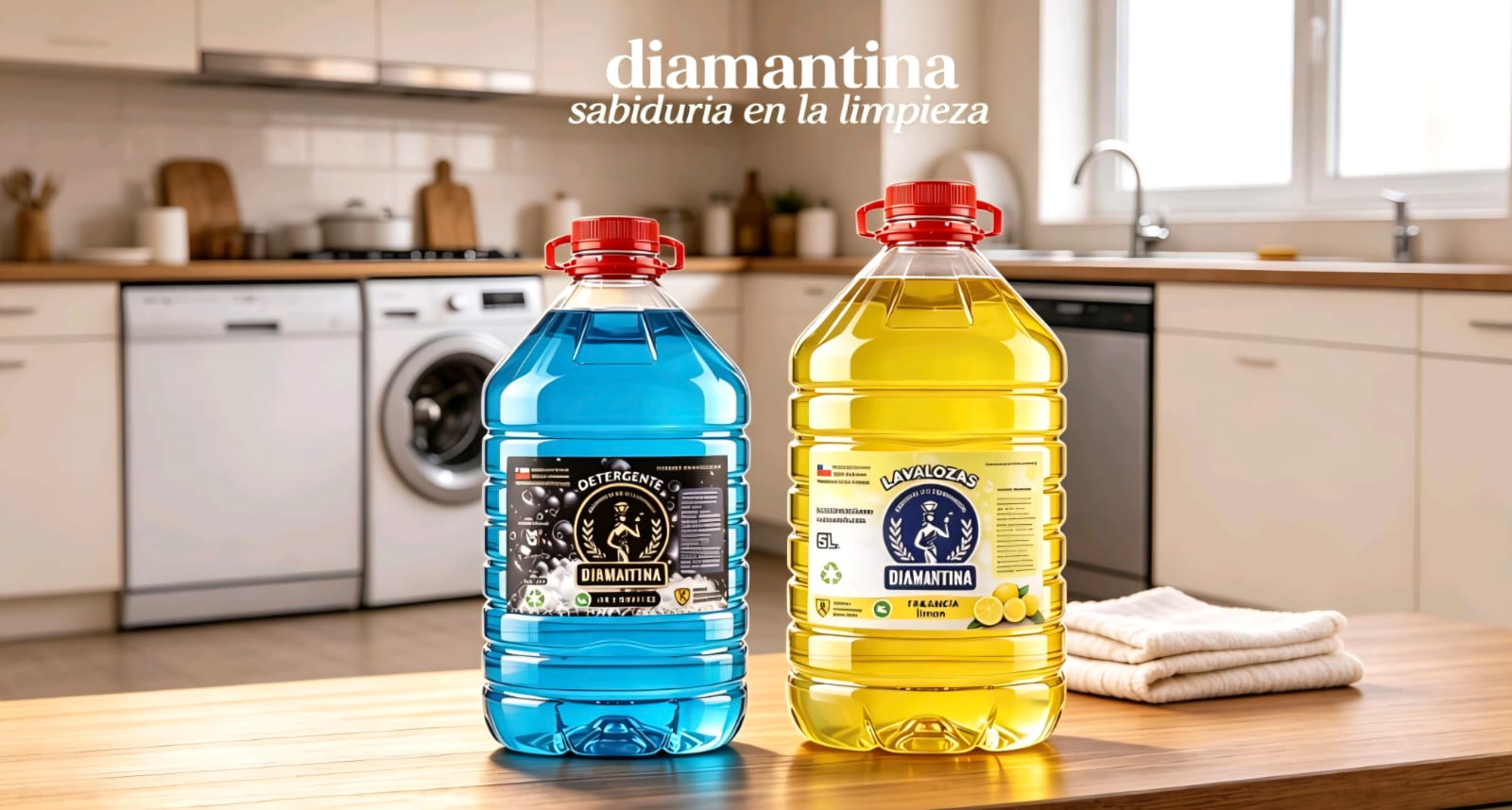 Detergente y lavalozas Diamantina en una cocina moderna